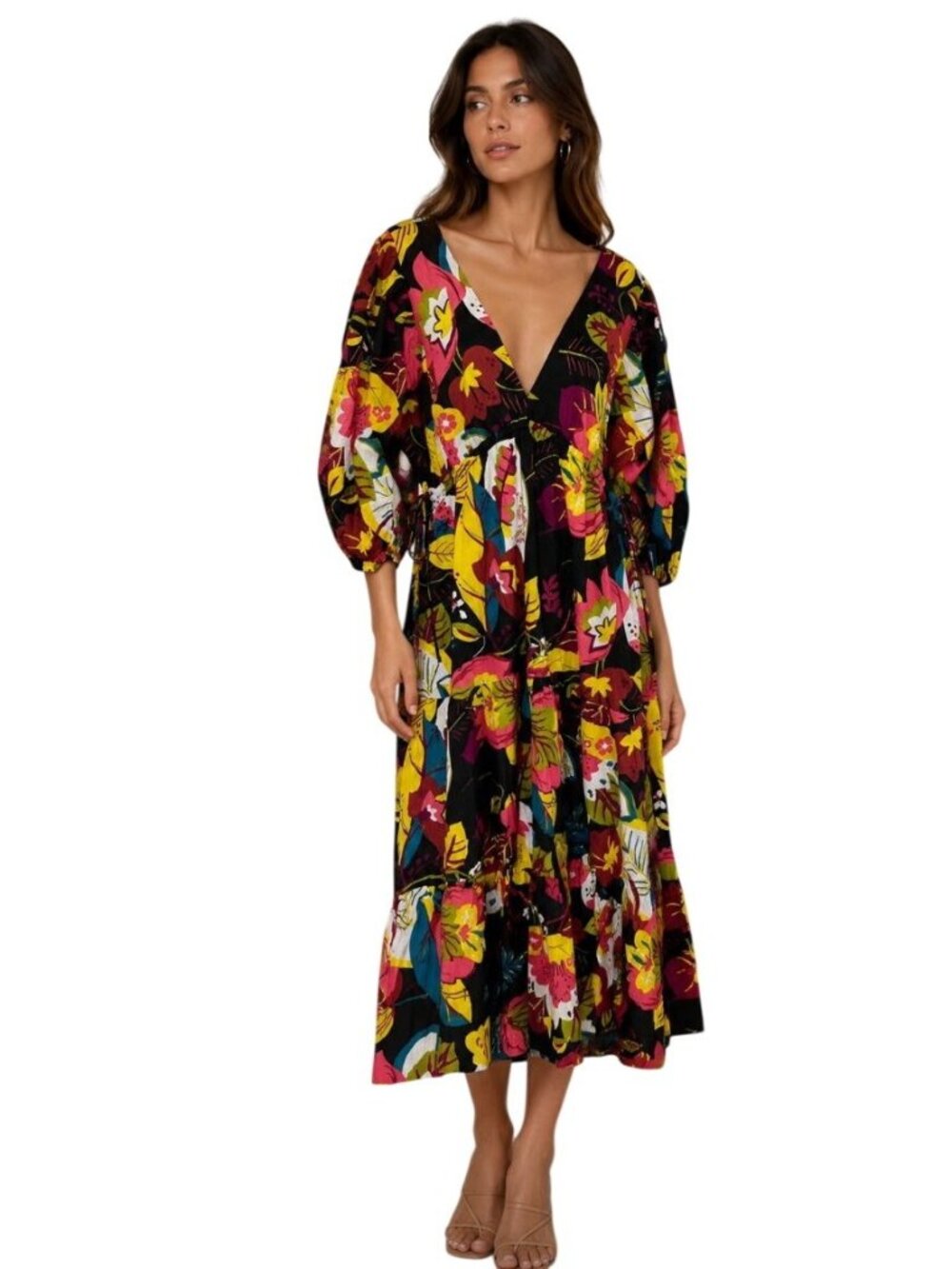 Velvet by Graham & Spencer vibrant tropical-print tiered Midi dress - XS